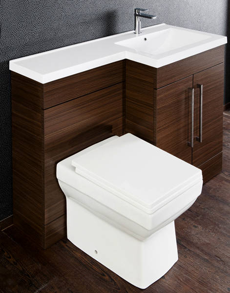 Example image of Italia Furniture L Shaped Vanity Pack With BTW Unit & Basin (RH, Walnut).