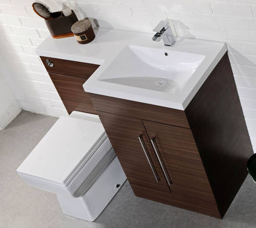 Example image of Italia Furniture L Shaped Vanity Pack With BTW Unit & Basin (RH, Walnut).