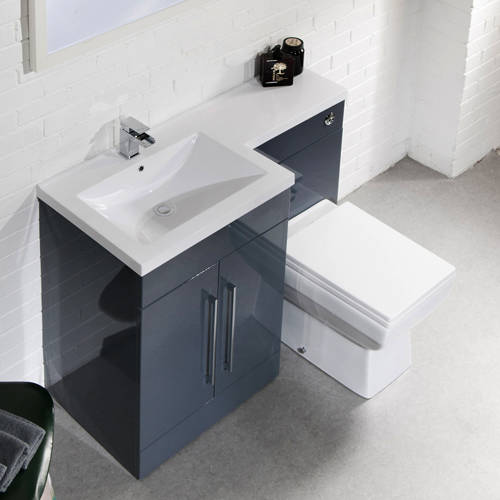 Example image of Italia Furniture L Shaped Vanity Pack With BTW Unit & Basin (LH, Anthracite).
