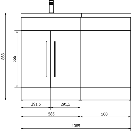 Technical image of Italia Furniture L Shaped Vanity Pack With BTW Unit & Basin (LH, Anthracite).