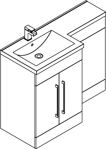 Technical image of Italia Furniture L Shaped Vanity Pack With BTW Unit & Basin (LH, Anthracite).