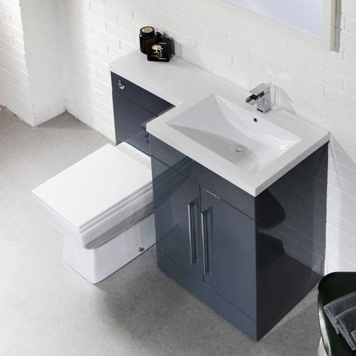 Example image of Italia Furniture L Shaped Vanity Pack With BTW Unit & Basin (RH, Anthracite).