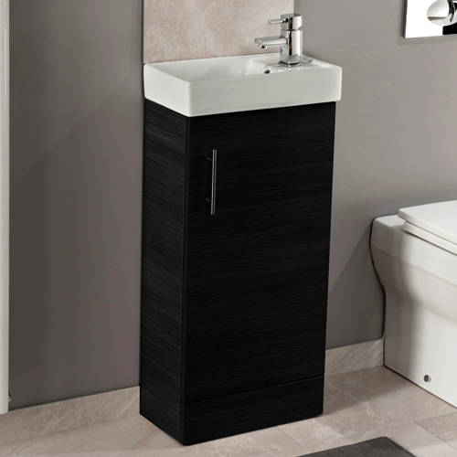 Larger image of Italia Furniture Compact Vanity Unit With Ceramic Basin (Black Ash).