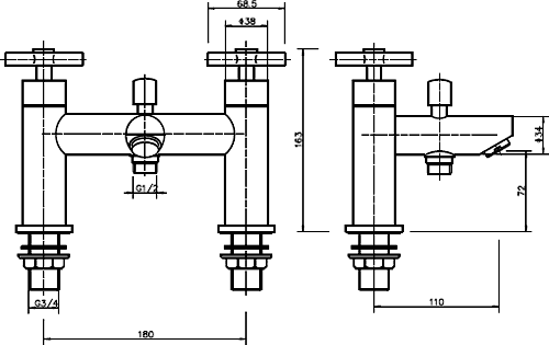 Technical image of Hydra Coast Basin & Bath Shower Mixer Tap Set (Free Shower Kit).