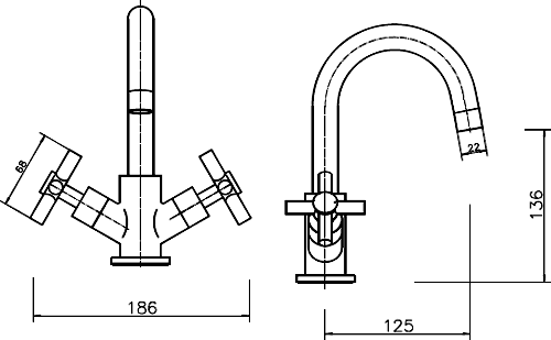 Technical image of Hydra Coast Basin Mixer & Bath Filler Tap Set (Chrome).