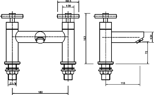 Technical image of Hydra Coast Basin Mixer & Bath Filler Tap Set (Chrome).