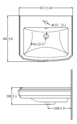 Technical image of Oxford Cromford Traditional Basin & Pedestal (1 Tap Hole).