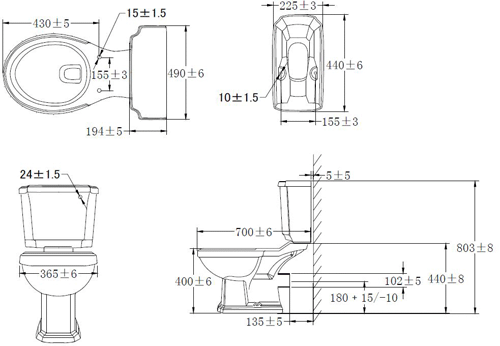 Technical image of Oxford Cromford Traditional Bathroom Suite With 2 Tap Hole Basin.