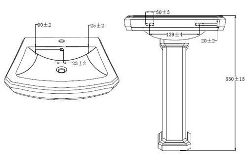 Technical image of Oxford Cromford Traditional Bathroom Suite With 2 Tap Hole Basin.