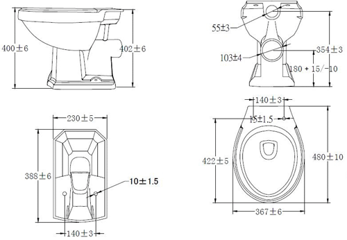 Technical image of Oxford Cromford Traditional Low Level Bathroom Suite With 2TH.