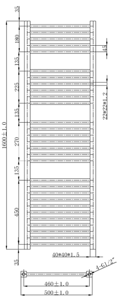 Technical image of Oxford Talon Straight Towel Radiator 1600x500mm (Chrome).