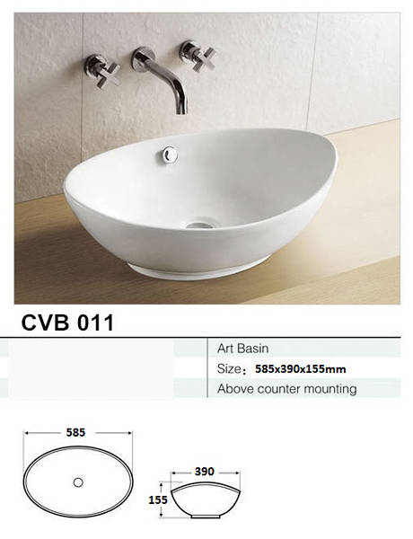 Example image of Oxford Oval Counter Top Basin 580x385mm (No Tap Hole).