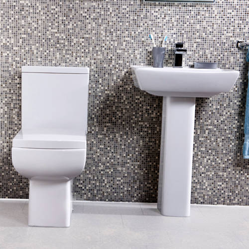 Larger image of Oxford Daisy Lou Suite With Flush To Wall Toilet, Seat, Basin & Full Pedestal.
