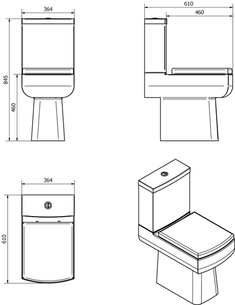 Technical image of Oxford Daisy Lou Suite With Comfort Height Toilet, Seat, Basin & Full Pedestal.