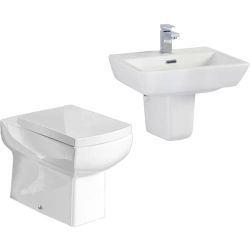 Larger image of Oxford Daisy Lou Suite With BTW Toilet Pan, Seat, Basin & Semi Pedestal.