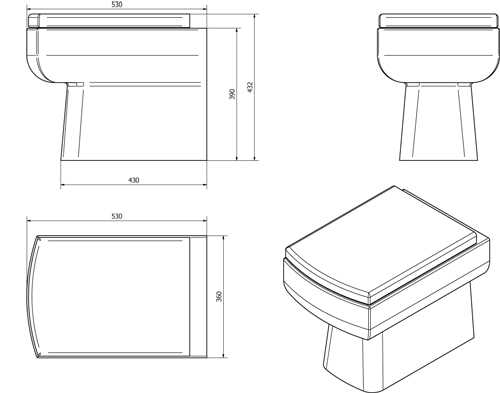 Technical image of Oxford Daisy Lou Suite With BTW Toilet Pan, Seat, Basin & Semi Pedestal.