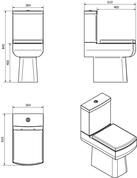 Technical image of Oxford Daisy Lou Comfort Height Toilet With Cistern & Seat (WRAS approved).