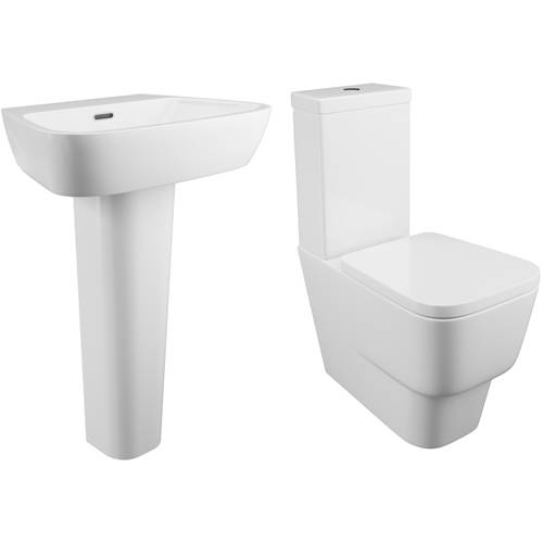 Example image of Oxford Dearne Bathroom Suite With Toilet, Cistern, Seat, Basin & Full Pedestal.