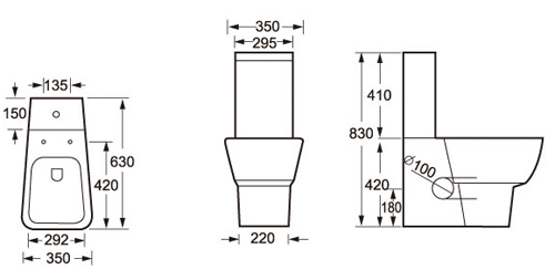 Technical image of Oxford Dearne Bathroom Suite With Toilet, Cistern, Seat, Basin & Full Pedestal.