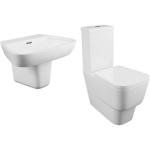 Larger image of Oxford Dearne Bathroom Suite With Toilet, Cistern, Seat, Basin & Semi Pedestal