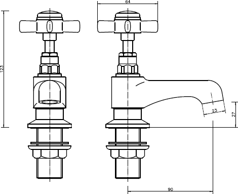 Technical image of Hydra Eton Basin & Bath Tap Set (Chrome).