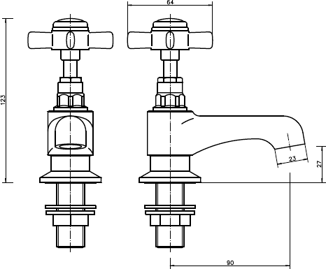 Technical image of Hydra Eton Basin & Bath Tap Set (Chrome).