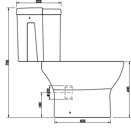 Technical image of Oxford Fair Corner Toilet With Cistern & Slimline Seat (WRAS).