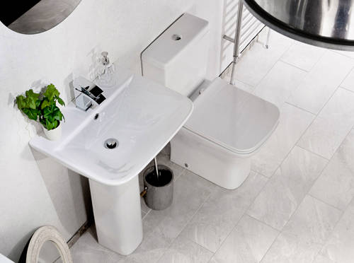 Example image of Oxford Fair Bathroom Suite With Toilet, Slimline Seat, Basin & Pedestal.