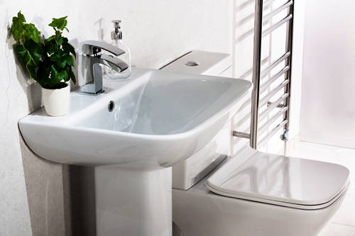 Example image of Oxford Fair Bathroom Suite With Toilet, Slimline Seat, Basin & Pedestal.