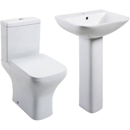 Larger image of Oxford Fair Bathroom Suite With Toilet, Wrapover Seat, Basin & Full Pedestal.