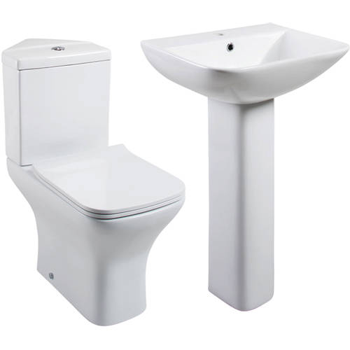 Larger image of Oxford Fair Bathroom Suite With Corner Toilet, Seat, Basin & Pedestal.