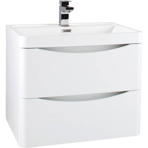 Larger image of Italia Furniture 600mm Wall Mounted Vanity Unit With Basin (Gloss White).