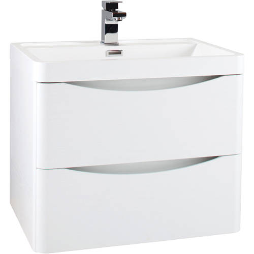 Larger image of Italia Furniture 600mm Wall Mounted Vanity Unit With Basin (Gloss White).