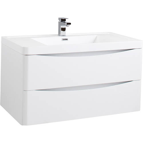 Larger image of Italia Furniture 900mm Wall Mounted Vanity Unit With Basin (Gloss White).