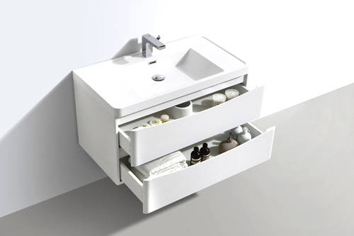 Example image of Italia Furniture 900mm Wall Mounted Vanity Unit With Basin (Gloss White).
