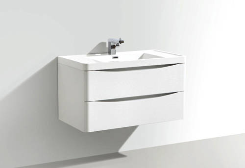 Example image of Italia Furniture 900mm Wall Mounted Vanity Unit With Basin (Gloss White).