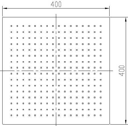 Technical image of Hydra Showers Extra Large Square Shower Head (400x400mm).