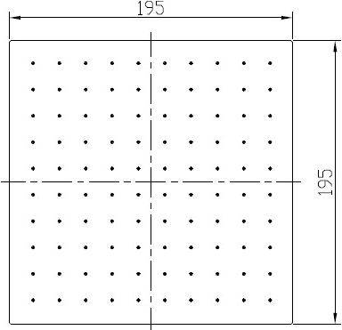 Technical image of Hydra Showers Square Shower Head With Ceiling Mounting Arm (200mm).