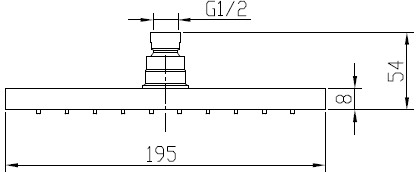 Technical image of Hydra Showers Square Shower Head With Ceiling Mounting Arm (200mm).