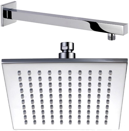 Larger image of Hydra Showers Square Shower Head With Wall Mounting Arm (195mm).