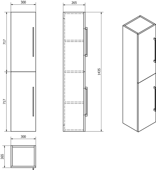 Technical image of Italia Furniture Wall Mounted Bathroom Storage Unit (Gloss White).
