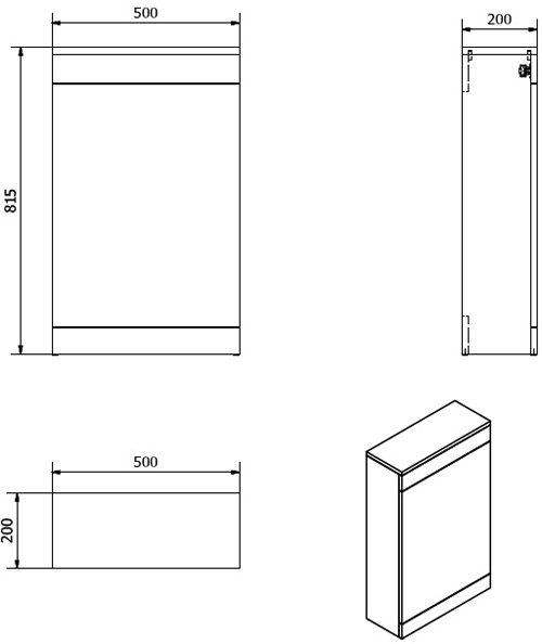 Technical image of Italia Furniture WC Unit 500mm (Black).