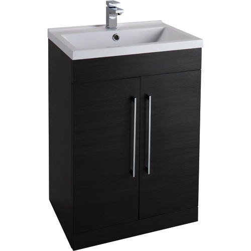 Larger image of Italia Furniture 600mm Vanity Unit With White Basin (Black).