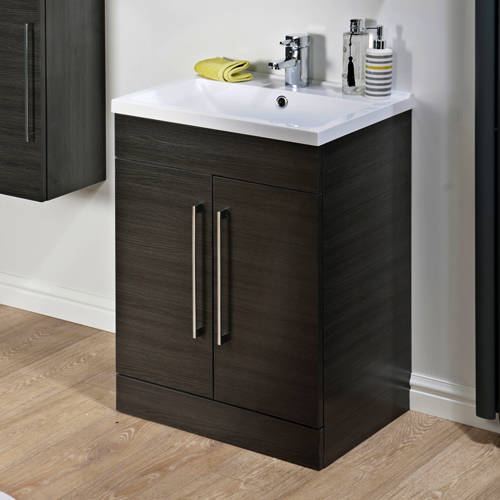 Example image of Italia Furniture 600mm Vanity Unit With White Basin (Black).