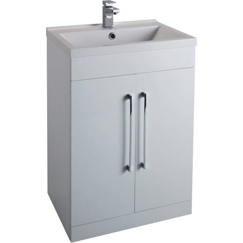 Larger image of Italia Furniture 600mm Vanity Unit With White Basin (Gloss White).