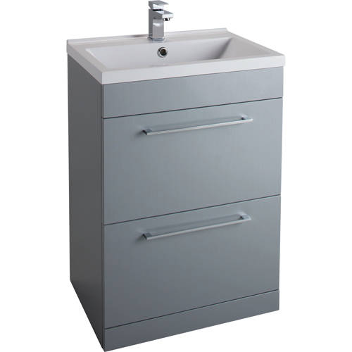 Larger image of Italia Furniture 600mm Vanity Unit With Drawers & White Basin (Grey).