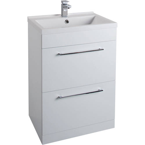 Larger image of Italia Furniture 600mm Vanity Unit With Drawers & White Basin (Gloss White).