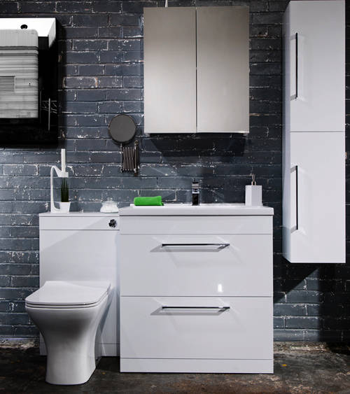 Example image of Italia Furniture 600mm Vanity Unit With Drawers & White Basin (Gloss White).