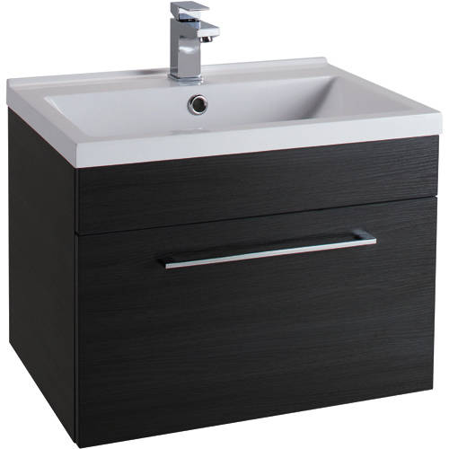 Larger image of Italia Furniture 600mm Vanity Unit With Drawer & White Basin (Black).