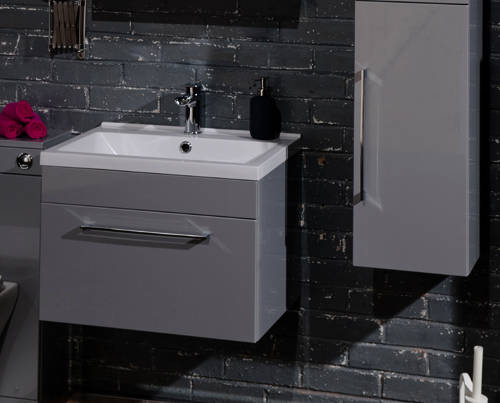 Example image of Italia Furniture 600mm Vanity Unit With Drawer & White Basin (Grey).